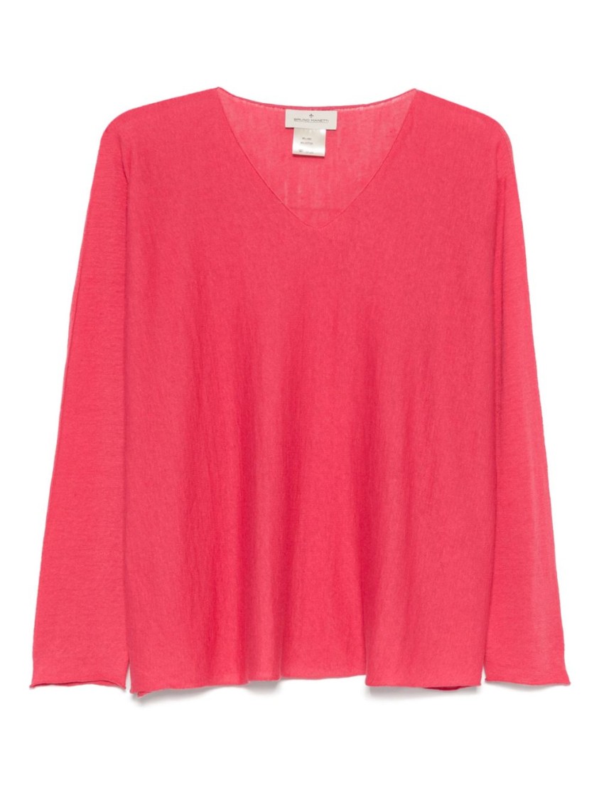 Bruno Manetti Relaxed Fit Deep V-neck Pink Sweater In Pink
