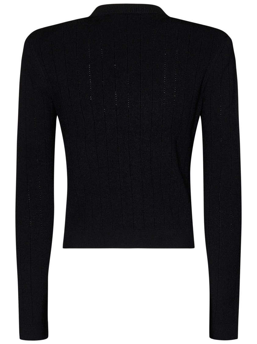 Balmain Black Ribbed Cardigan With Shoulder Pads And Logoed Metal Buttons In Black