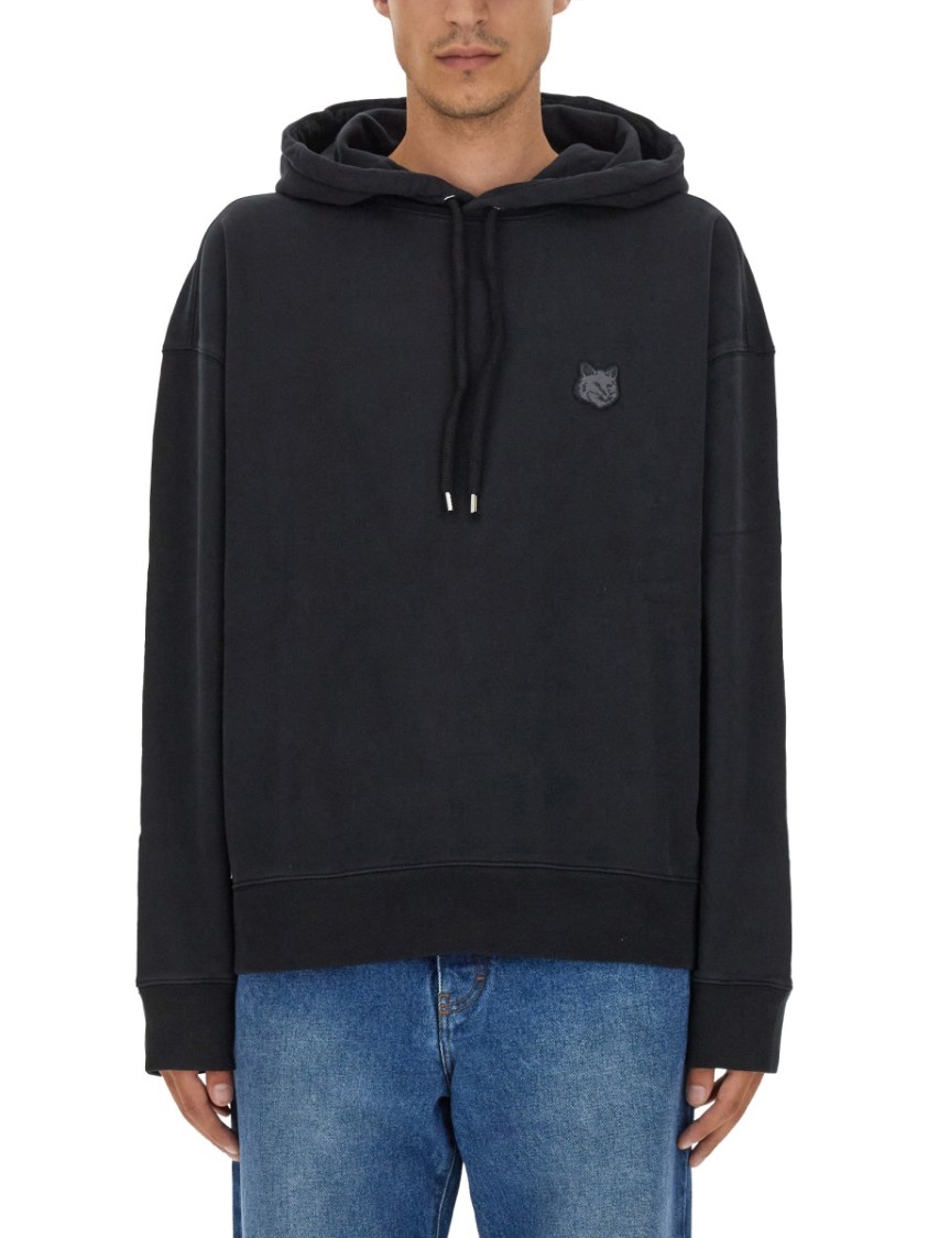 Shop Maison Kitsuné Relaxed-fit Black Hoodie With Kangaroo Pocket