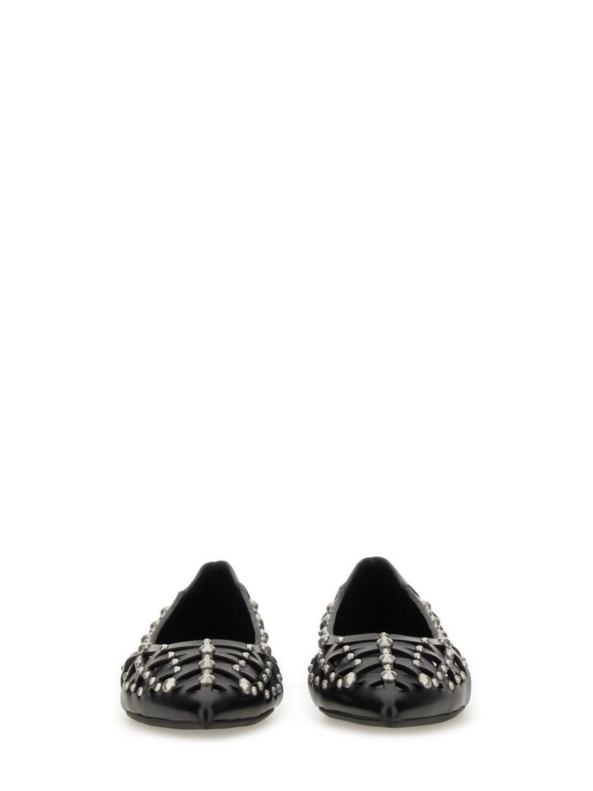 Ash Bazaar Bis Ballet Flats In Black Leather In Black