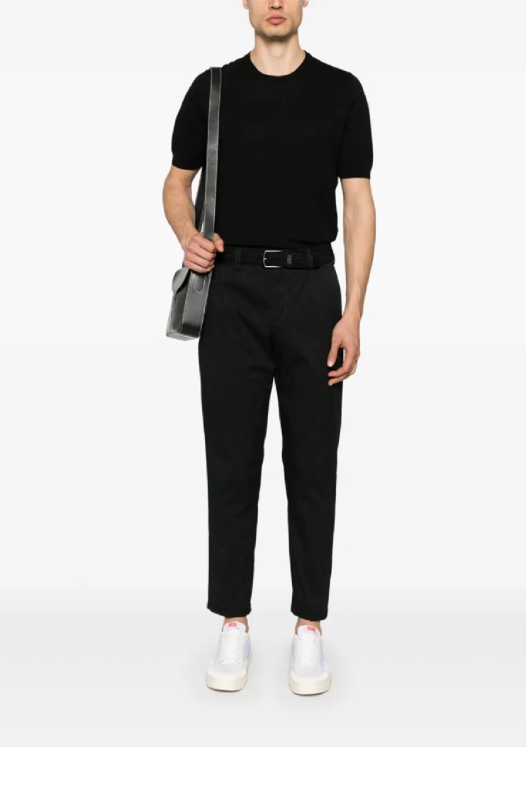 Shop Tagliatore Classic Black Cotton T-shirt With Crew Neck Design
