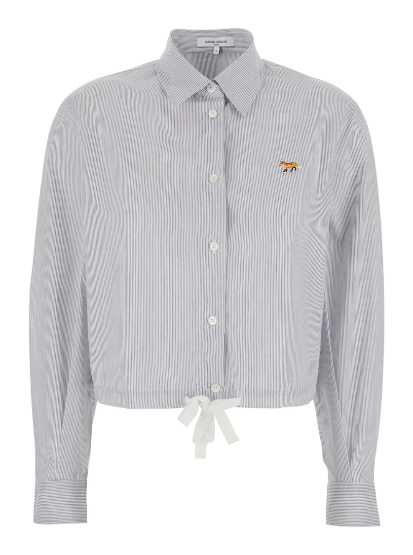 Maison Kitsuné Grey Shirt With Classic Collar And Embroidered Fox Logo Patch