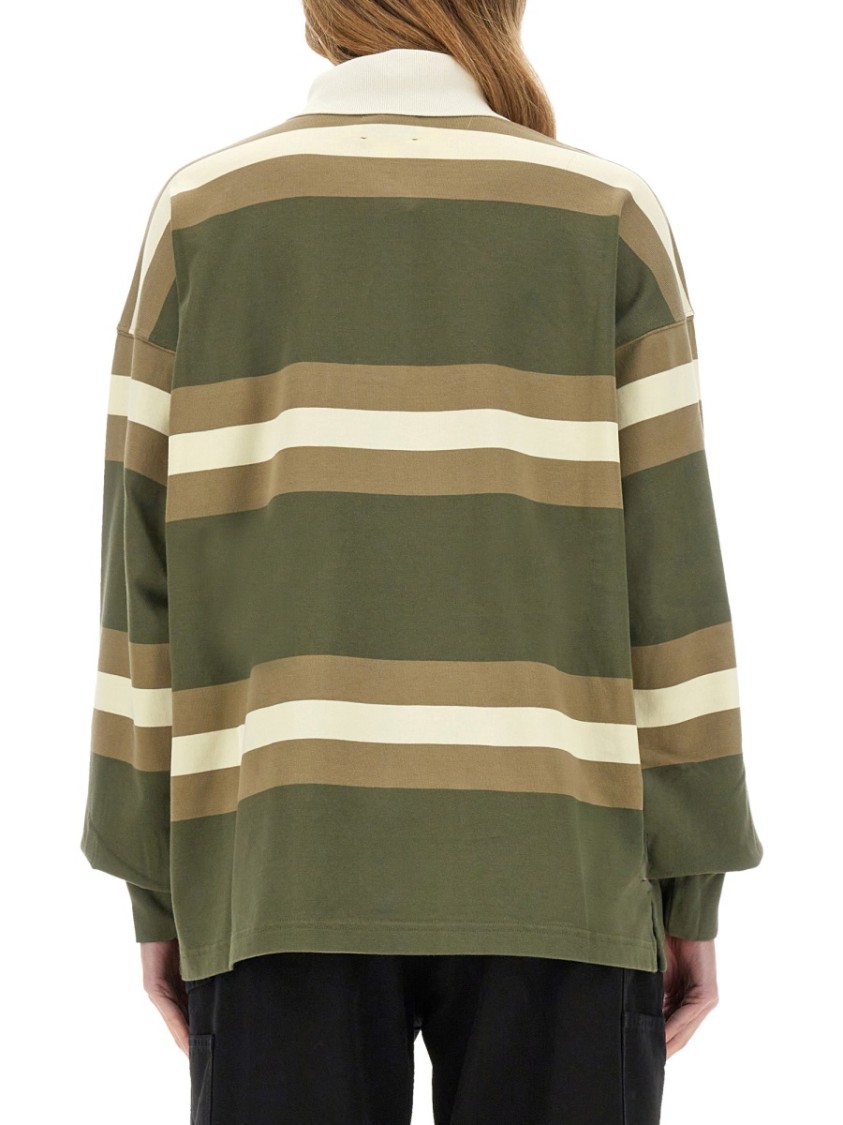 Autry Oversized Striped Polo In Earthy Tones In Green