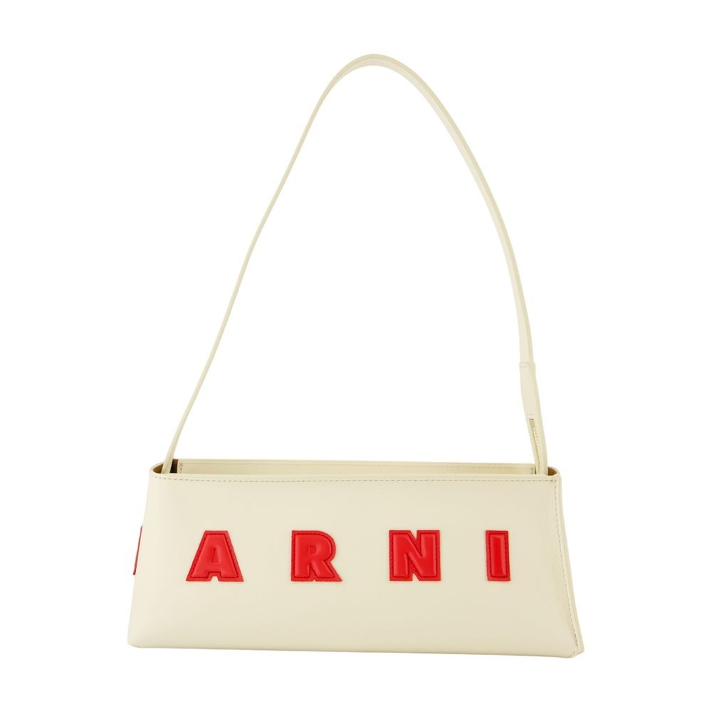 Marni Borsa A Spalla Museo Baguette In Pelle Crema In Neutral