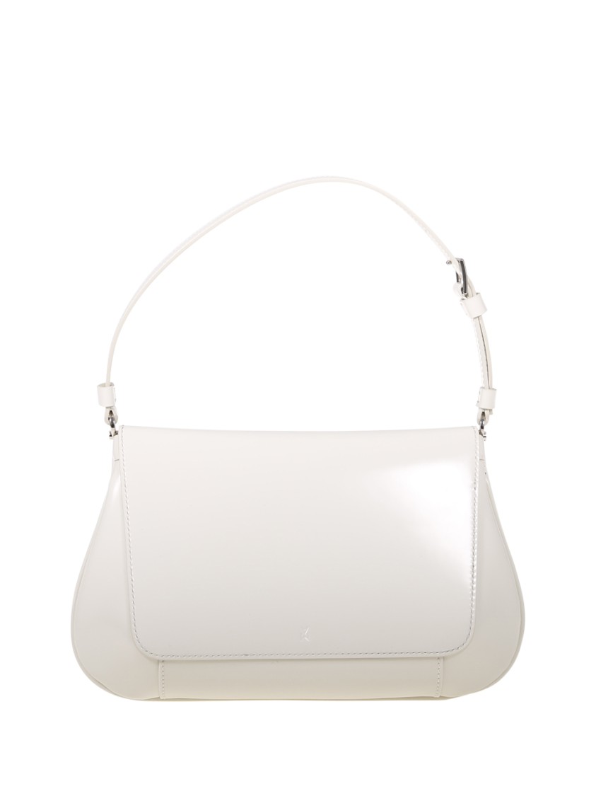 Amina Muaddi Women Black Leather Ami Shoulder Bag In White
