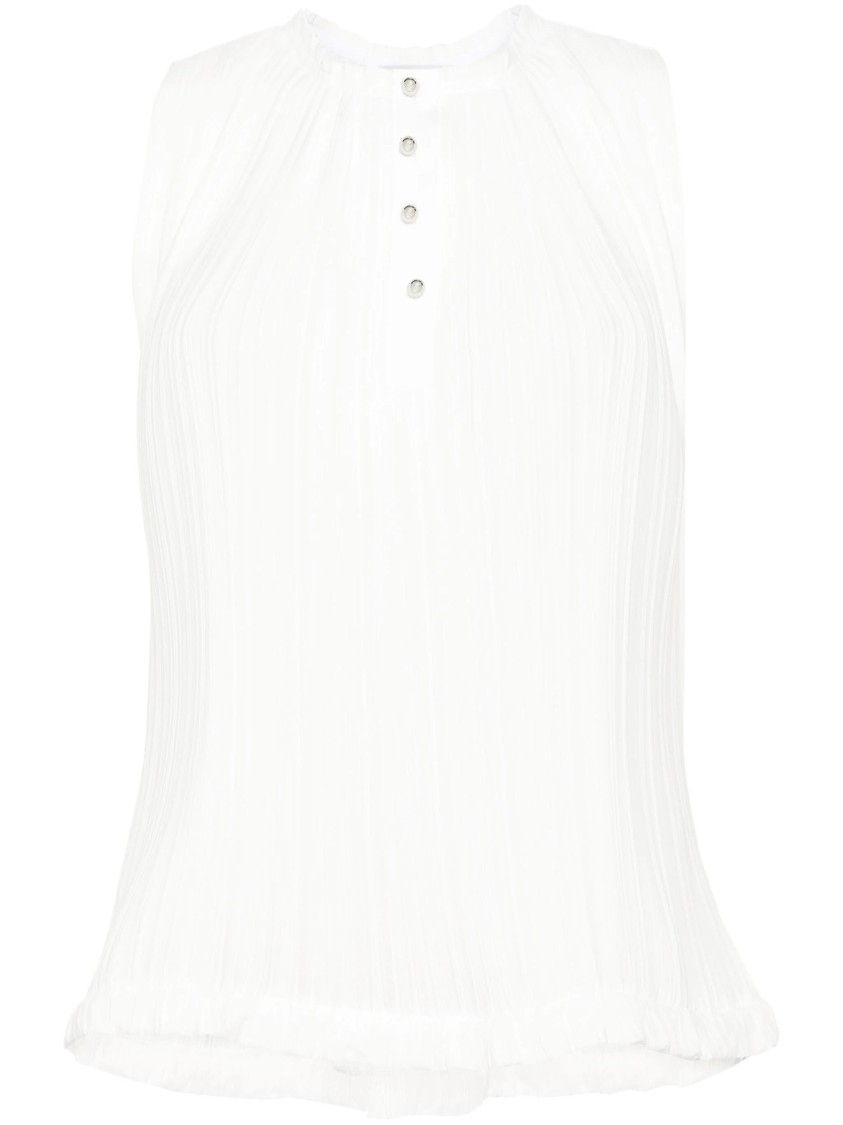 Lanvin Buttoned Crepe De Chine Sleeveless Top In White