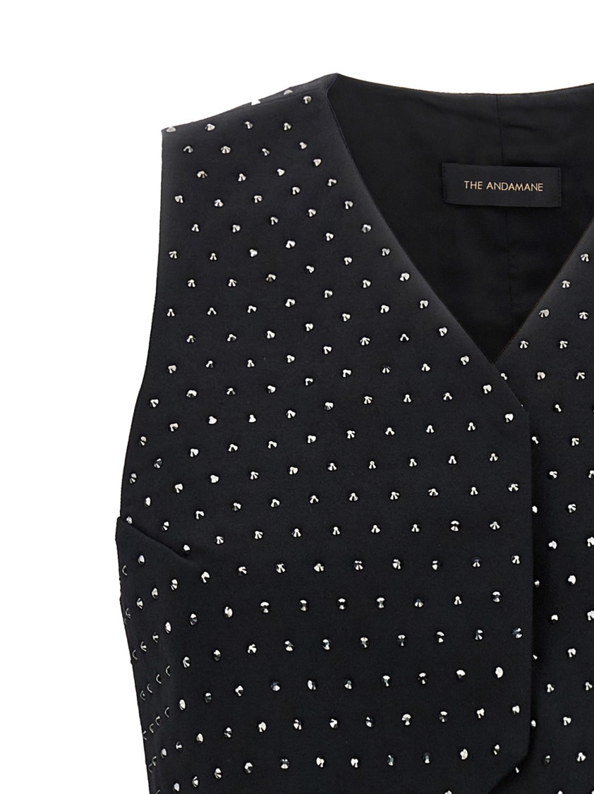 The Andamane Crystal V-neck Studded Waistcoat In Black