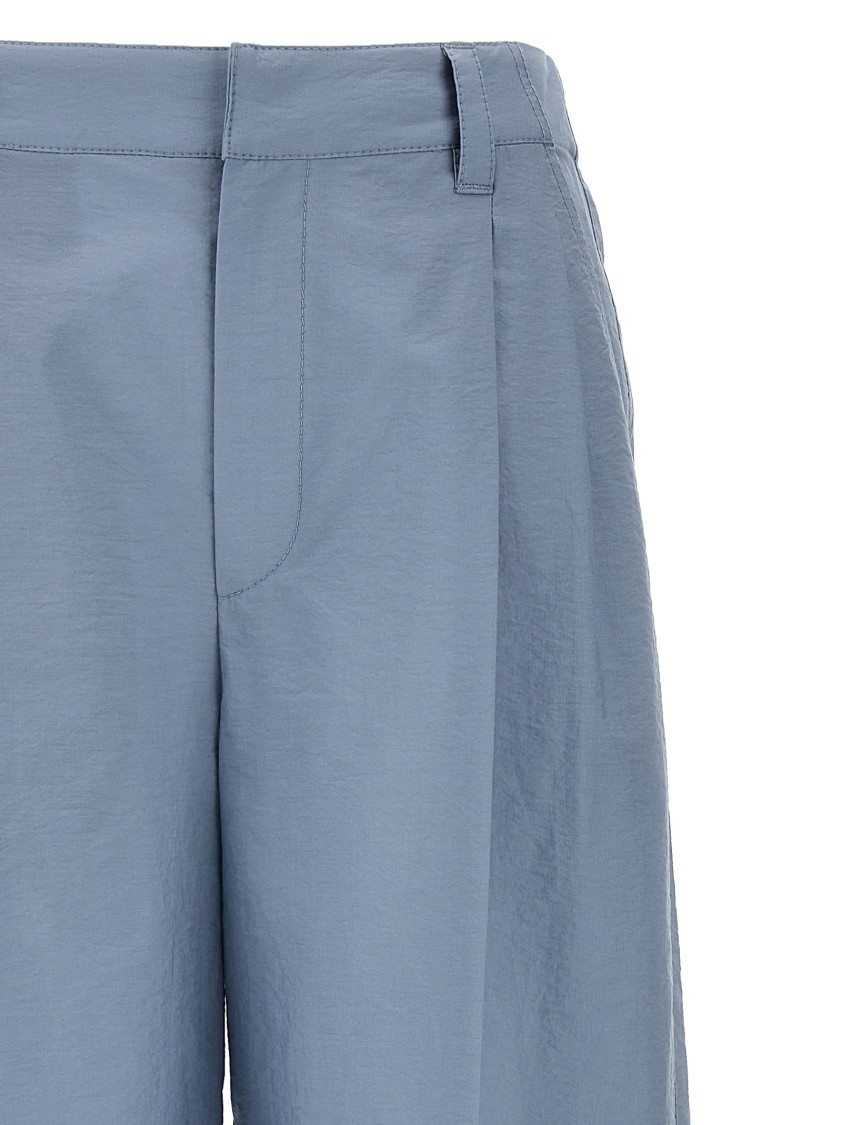 Brunello Cucinelli Wide-leg Cotton Blend Trousers With Pleated Front In Blue