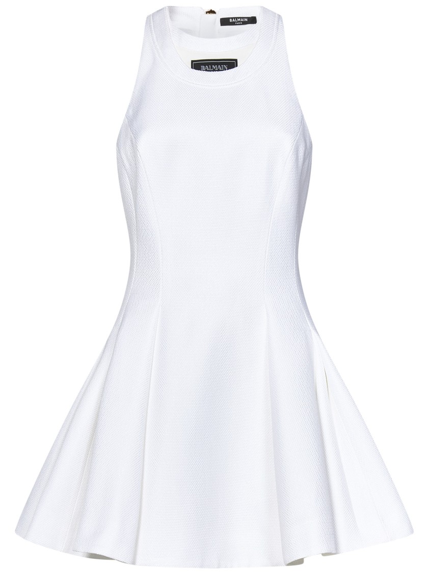 BALMAIN BALMAIN TEXTURED MINI DRESS WITH DOUBLE TROMPE-L’ŒIL NECKLINE