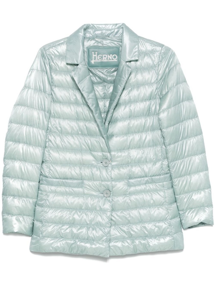Herno Quilted Single-breasted Blazer With Shiny Finish In Green