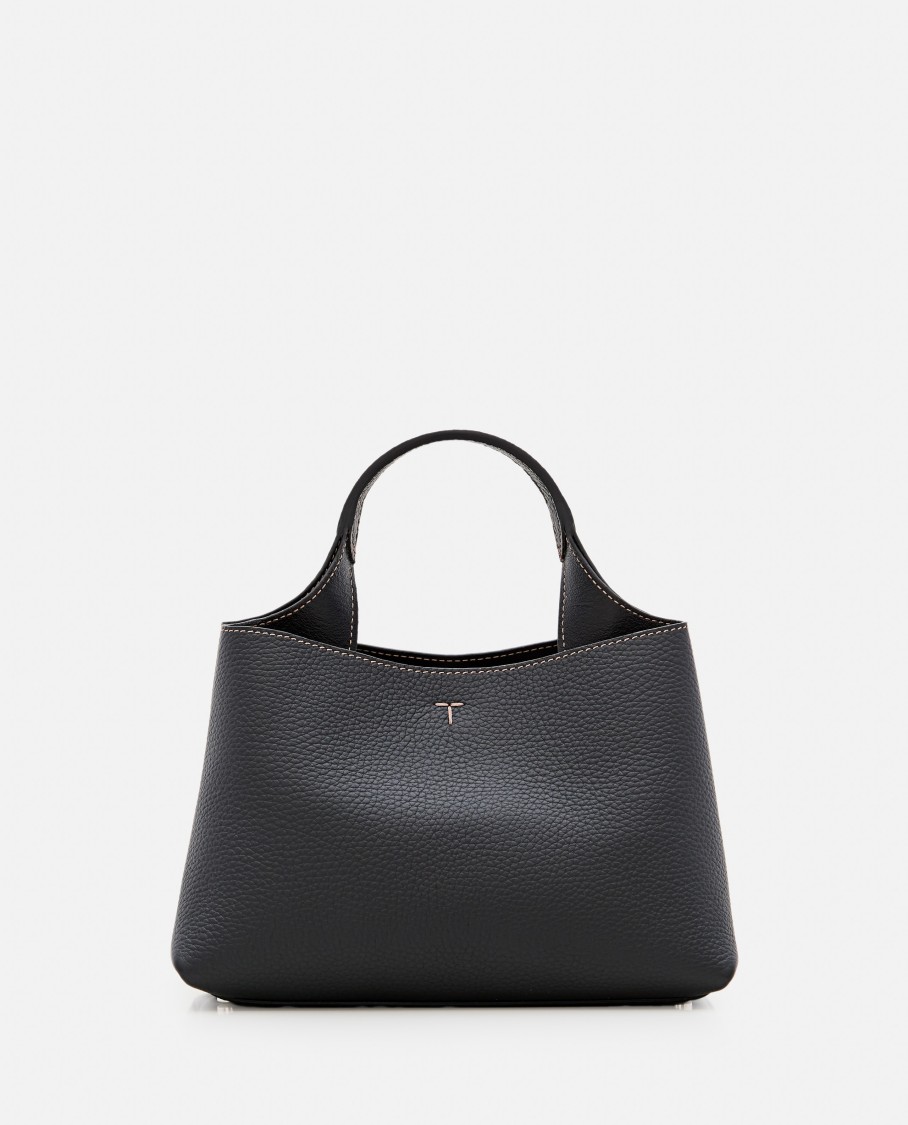 Tod's Mini Leather Shopping Bag In Black