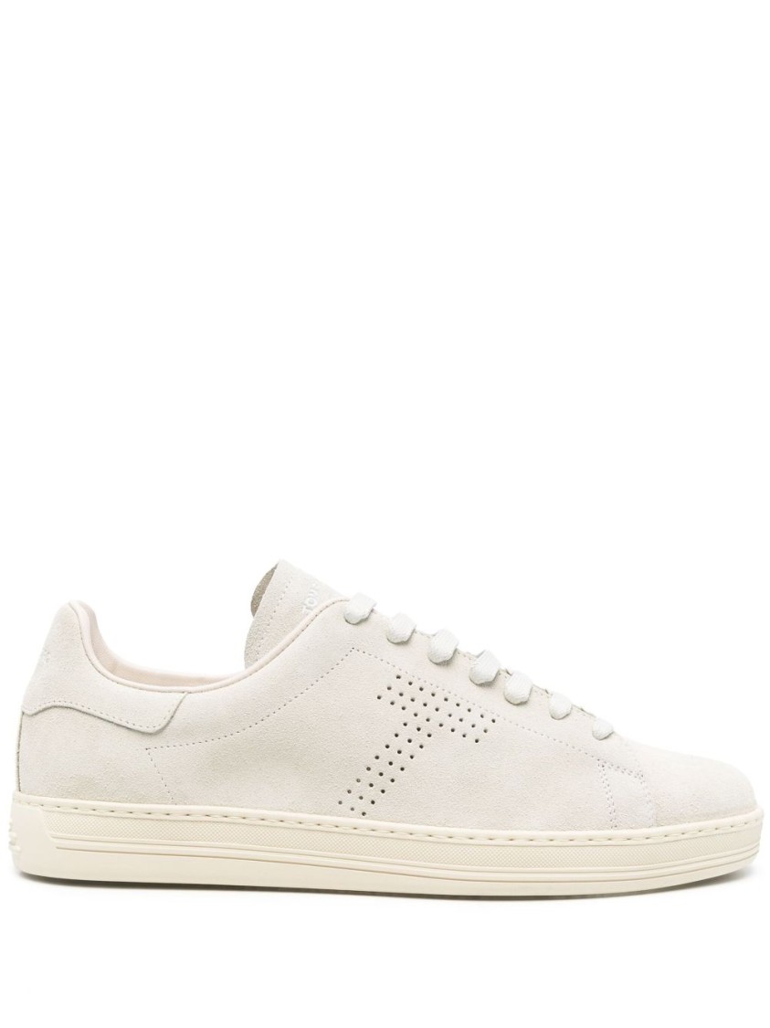 Tom Ford Leather Warwick Sneakers Rubber Sole Perforated Detailing In Neutrals