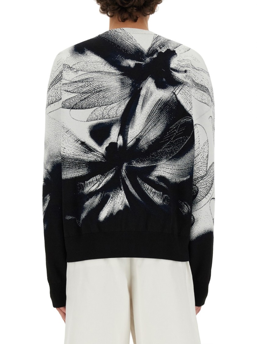 Alexander Mcqueen Blackwhite Printed Stretch Sweater In Multicolor