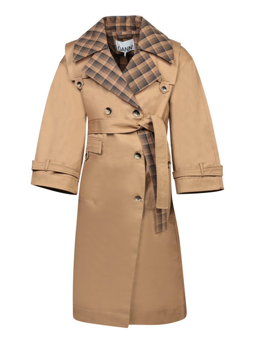 Shop Ganni Beige Trench Coats In Brown
