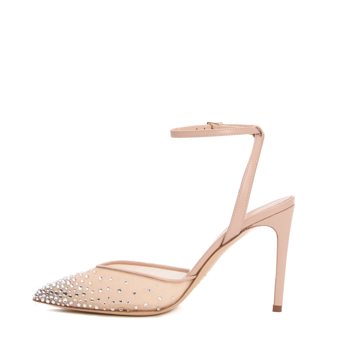 Shop Ninalilou Ankle Strap Mesh Rhinestone Heel 90 Mm Slingback In Neutrals