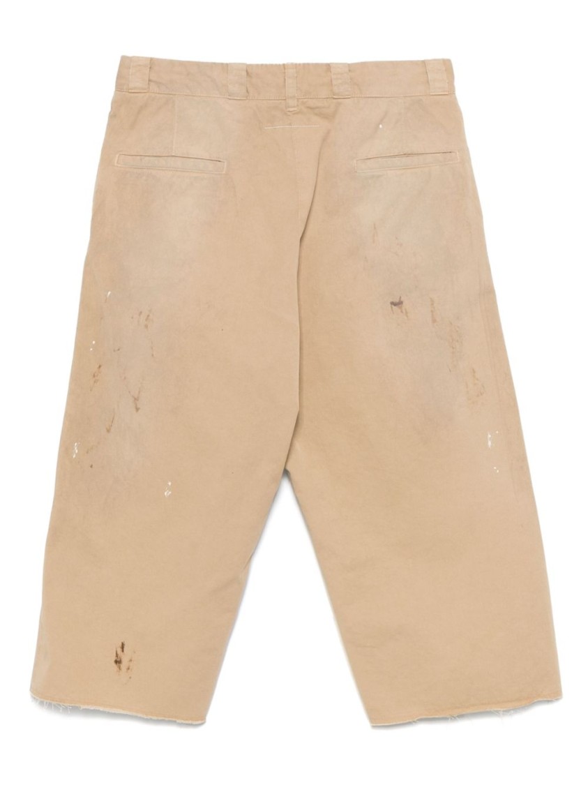 Mm6 Maison Margiela Mm6 By Maison Margiela Relaxed Fit Beige Bermudas With Artistic Distressing In Neutrals