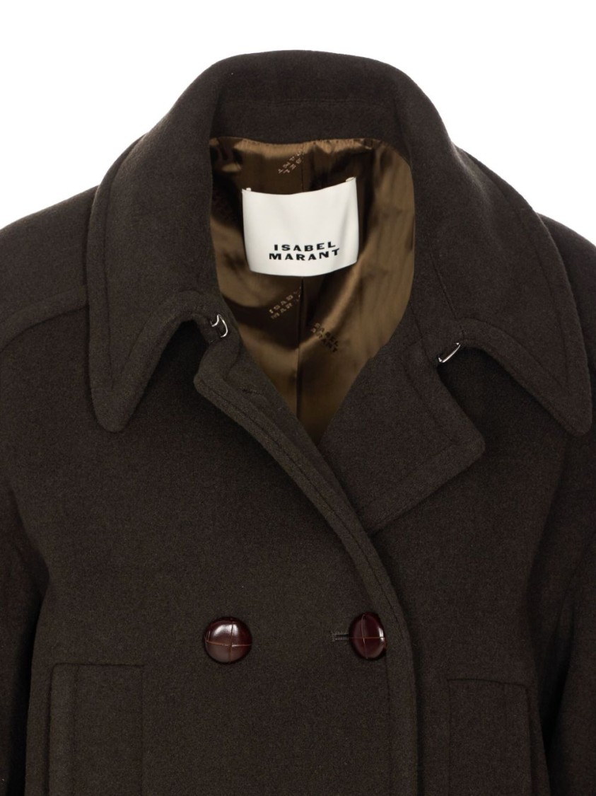 Isabel Marant Étoile Double-breasted Brown Coat With Structured Collar In Multi