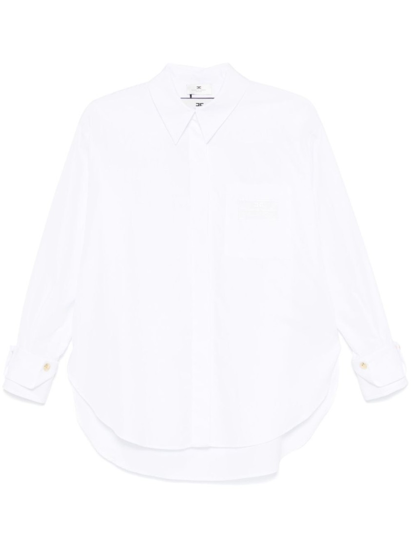 Elisabetta Franchi Embroidered Poplin Shirt Curved Hem In White