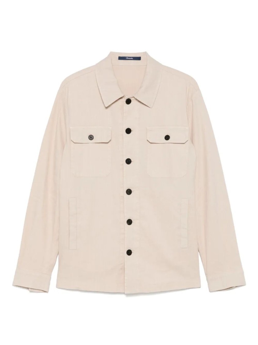 Drumohr Classic Button-up Linen Overshirt In Neutral