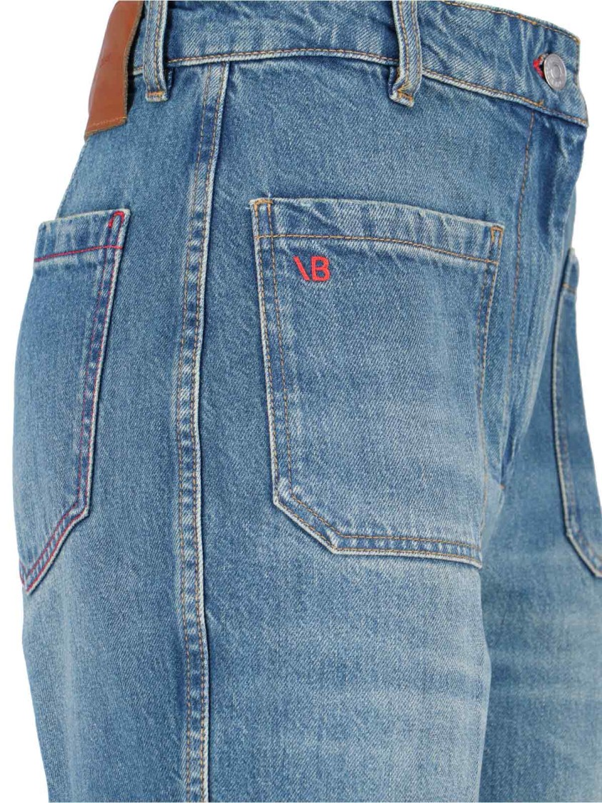 Victoria Beckham Straight Trousers With Pockets And Stitching In Blue