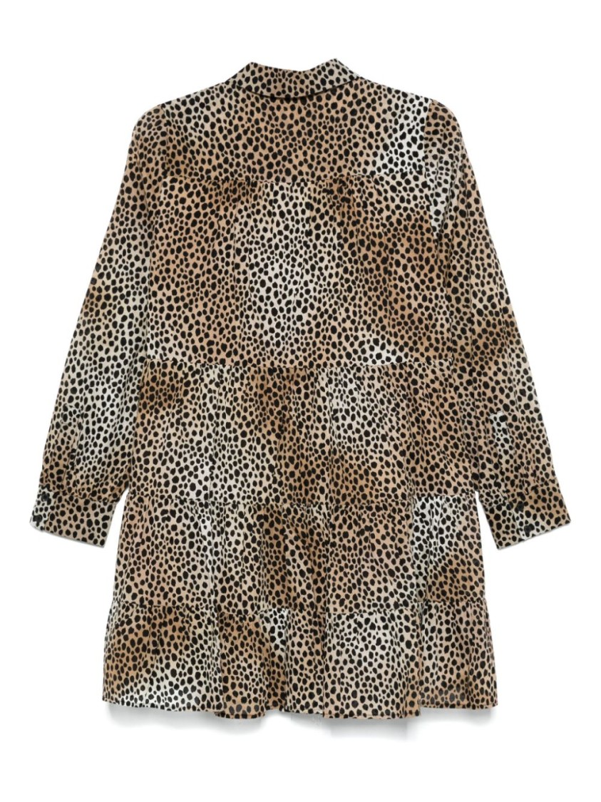 Michael Kors Abito Corto Chemisier In Cotone Animalier In Brown