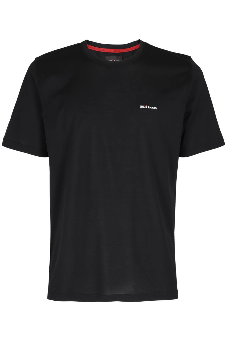Shop Kiton Black Crew Neck T-shirt