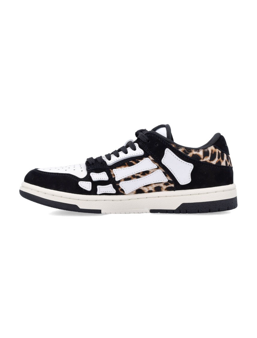 Shop Amiri Leopard Print Goat Leather Sneakers With Perforated Detail In Black