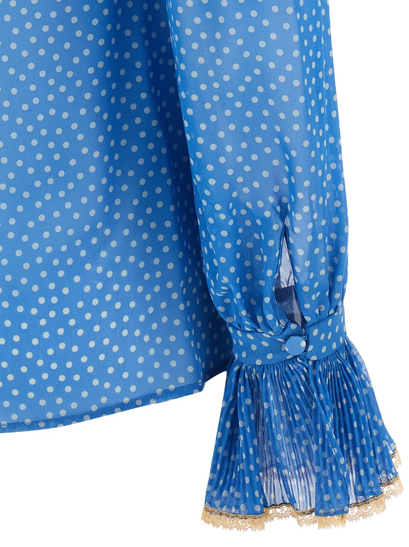 Valentino Garavani Micro-polka Dot Silk Georgette Shirt In Blue
