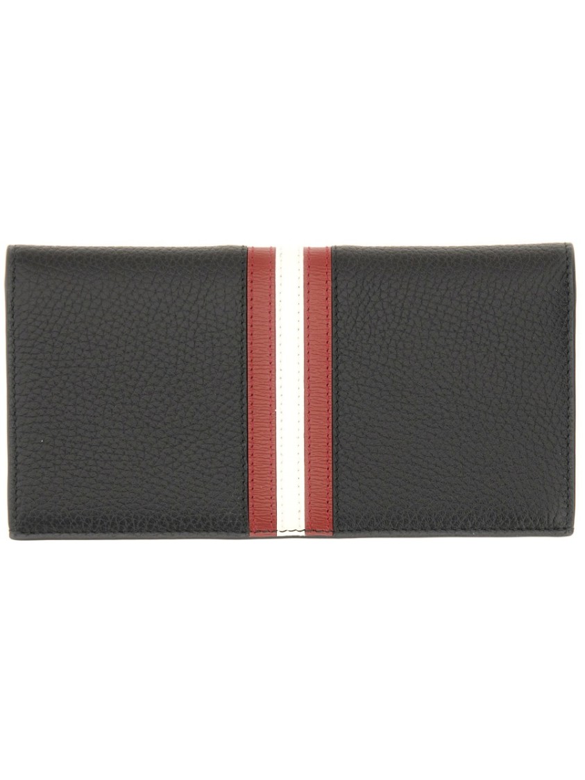 BALLY BALLY TEXTURED BLACK LEATHER WALLET WITH CONTRASTING STRIPE