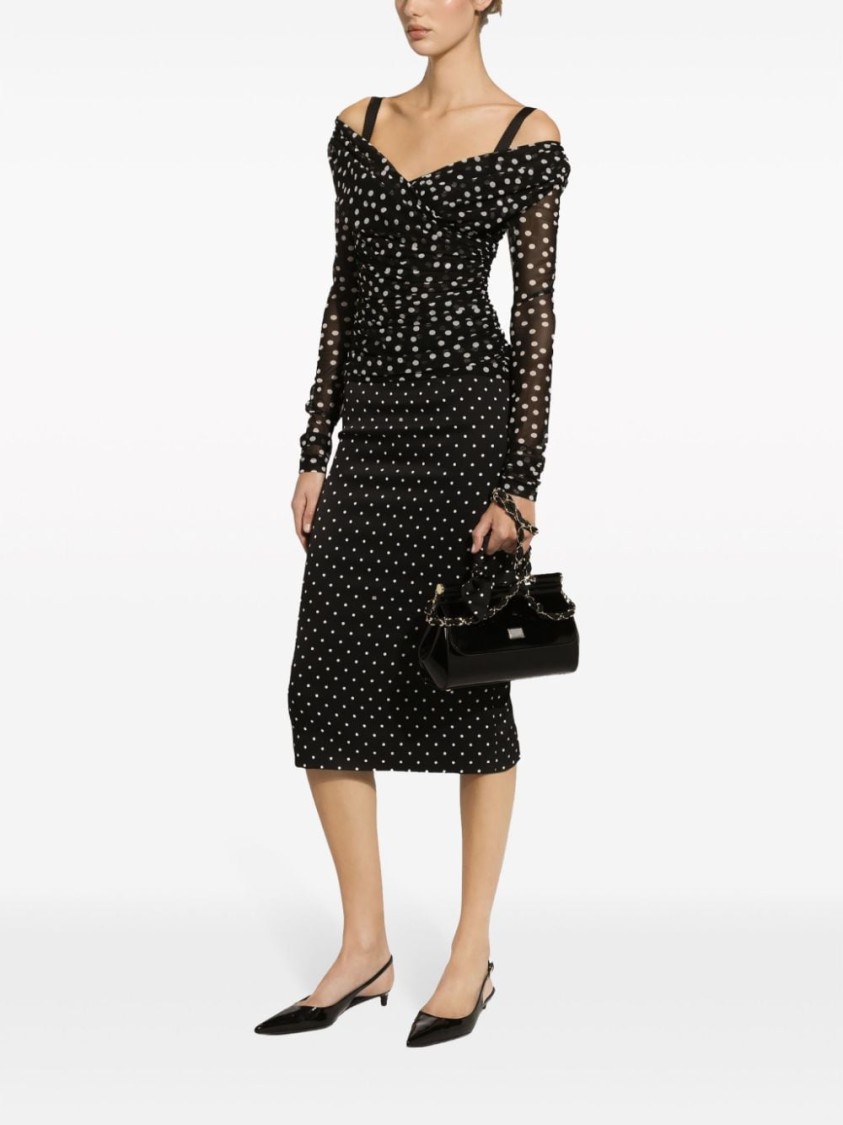 Shop Dolce & Gabbana Polka Dot Midi Skirt With Elegant Silhouette And Luxurious Silk Blend In Black