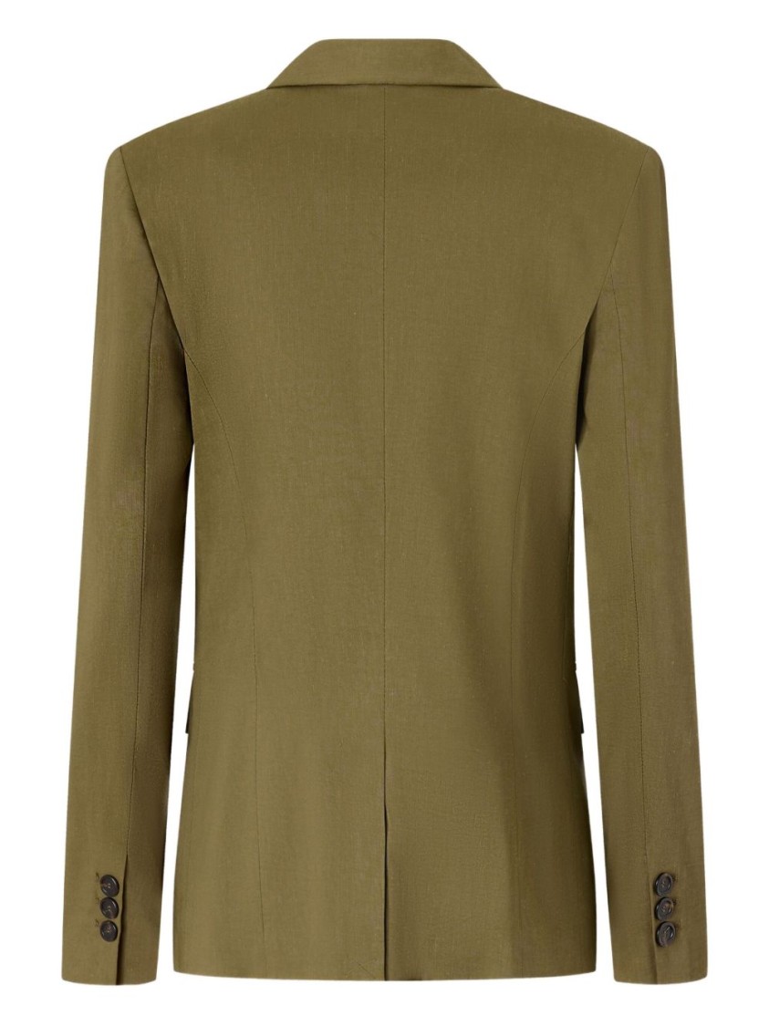 Pinko Tailored Green Linen-viscose Blazer With Notched Lapels