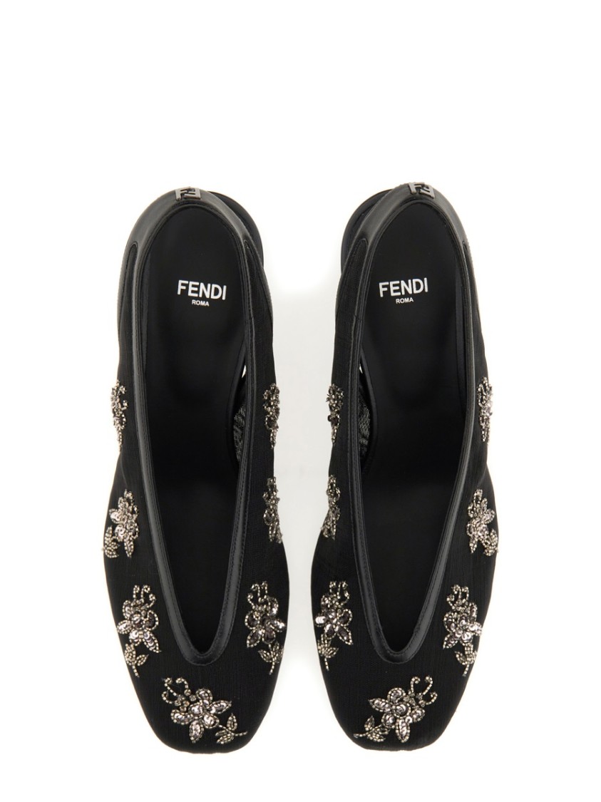 Fendi Black Mesh Low-heeled Slingbacks With Embroidery