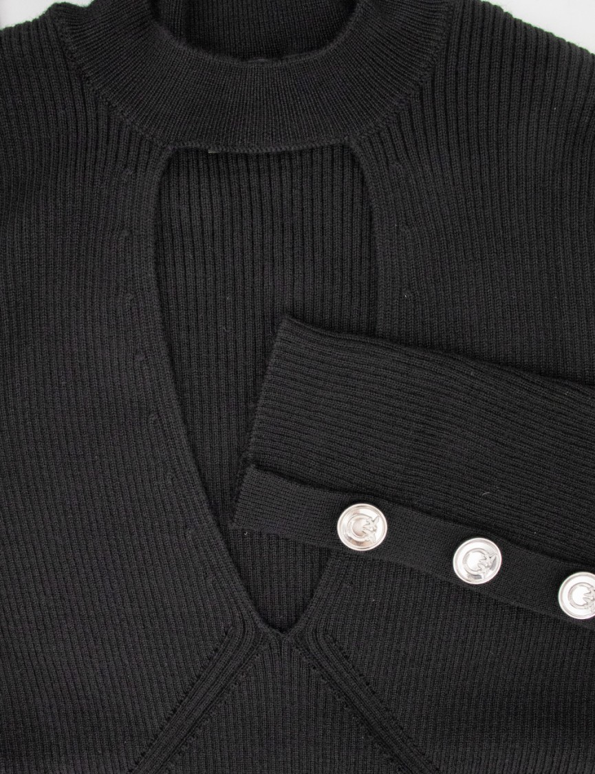 Shop Pinko Ribbed Knit Wool Sweater With Cut-out Details