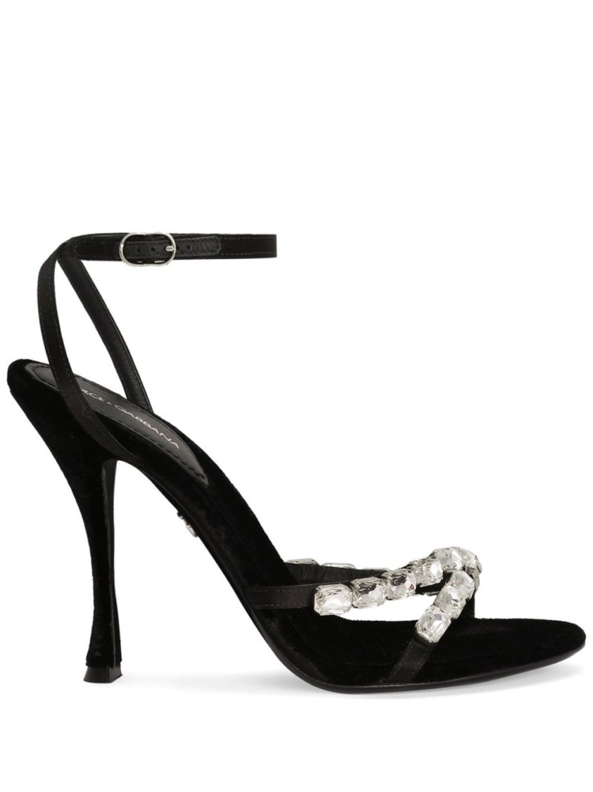 Dolce & Gabbana Keira 105 Satin Sandals With Gemstone Embellishments In Black