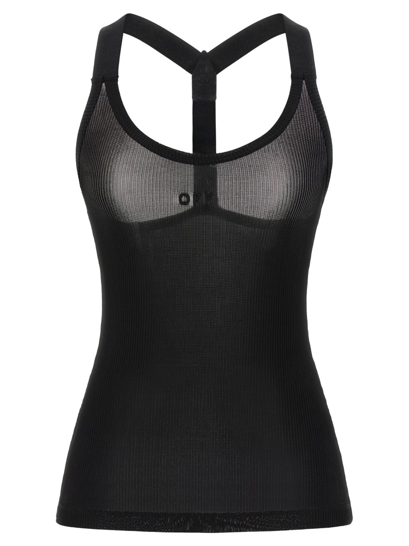Off-white Slim-fit Ribbed Tank Top With Suspender Straps In Black