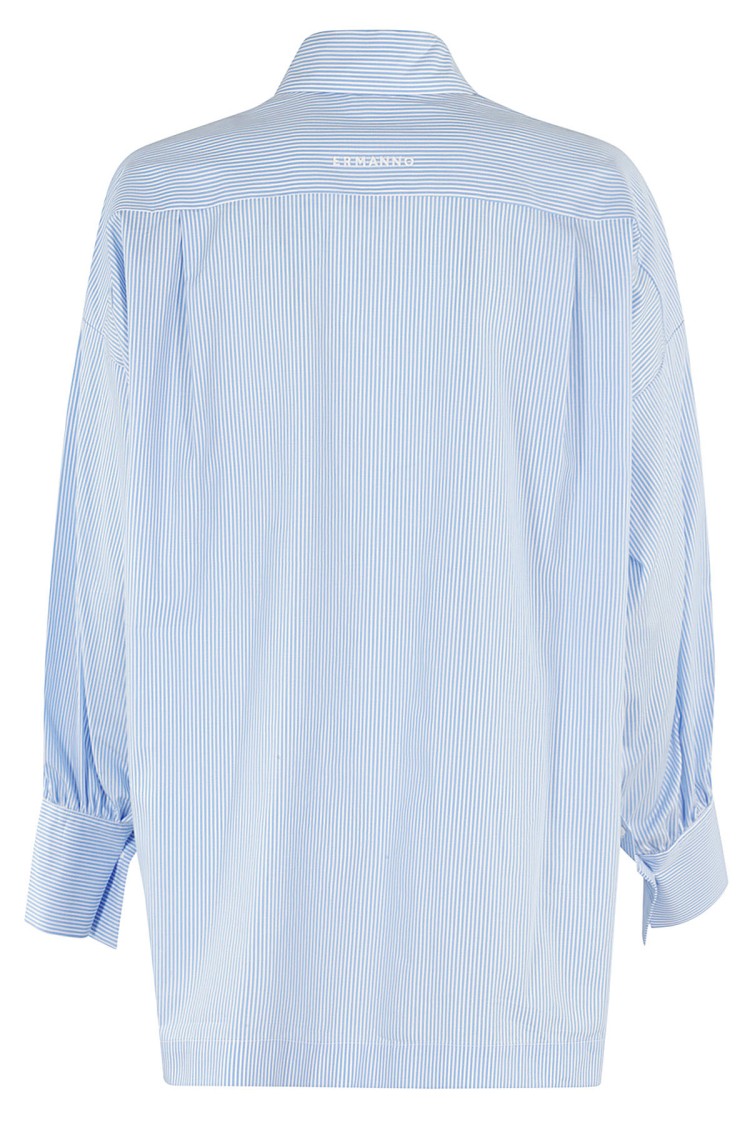 Ermanno Firenze Oversized Striped Cotton Poplin Shirt In Blue