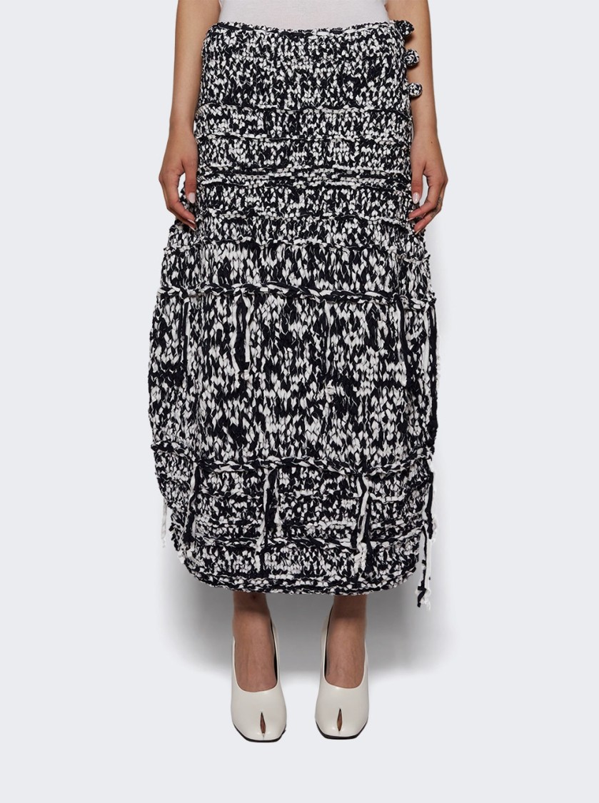 Khaite Hand-knitted Barrel-shaped Midi Skirt With Streamer Fringe In Gray