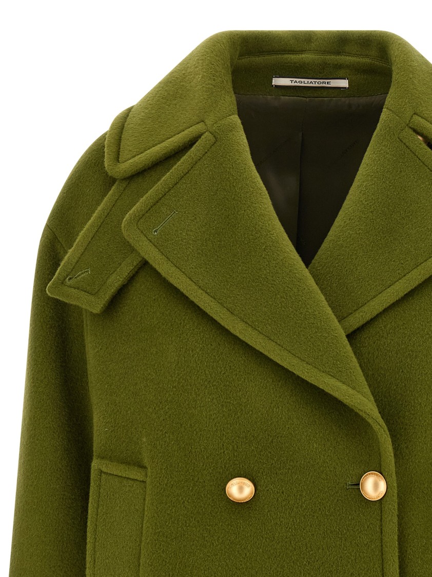 Tagliatore Double-breasted Mohair-wool Blend Coat In Green