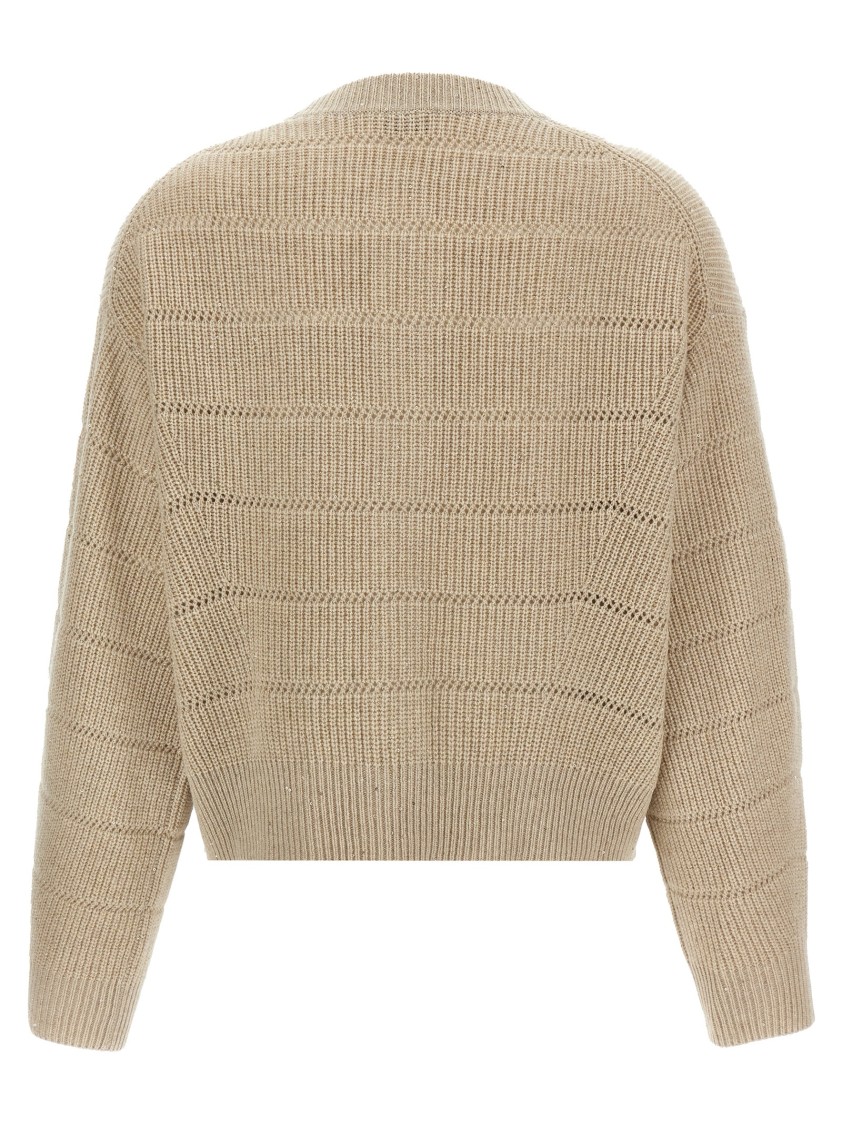 Brunello Cucinelli Beige Rustic Dazzling Net Cardigan In Neutral