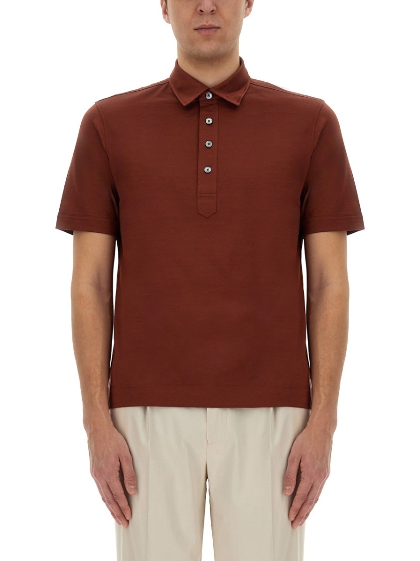 Shop Zegna Brown Cotton Polo Shirt