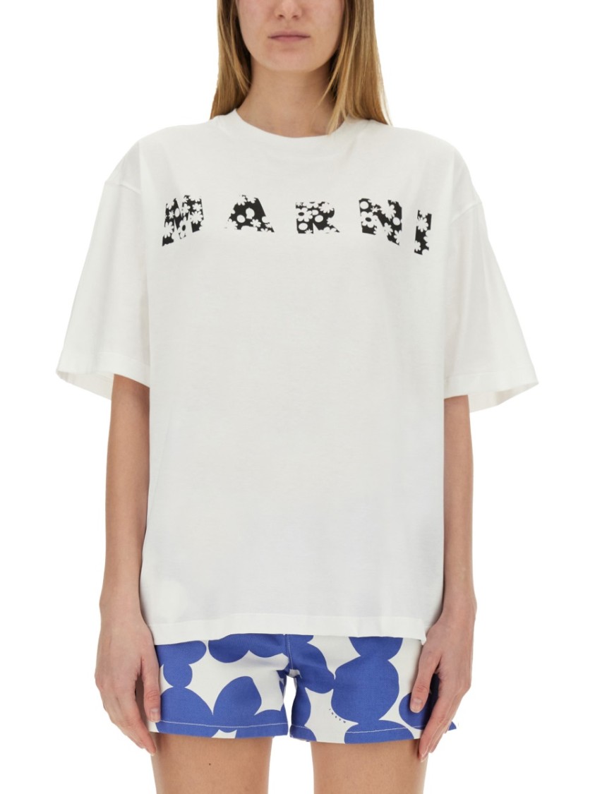 Shop Marni Relaxed-fit Cotton T-shirt With Playful Logo Design In White