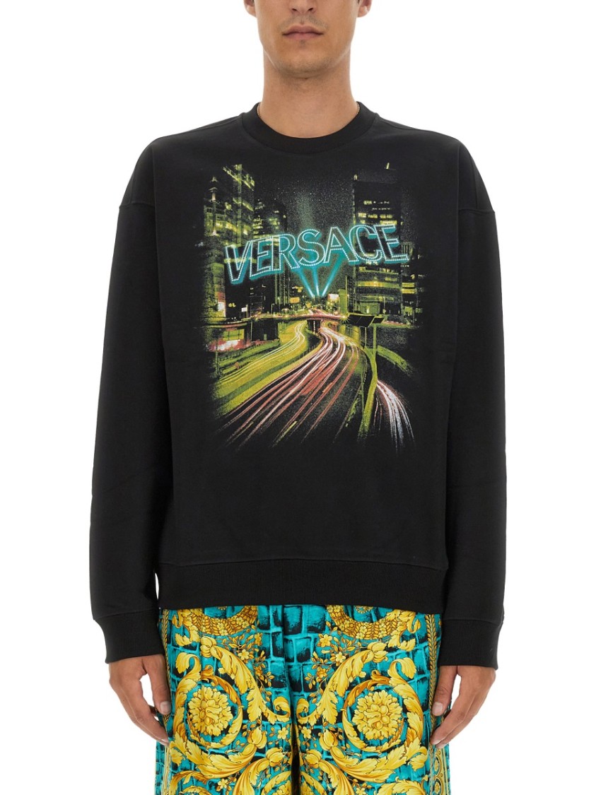 Shop Versace Sweatshirt With Logo In Black