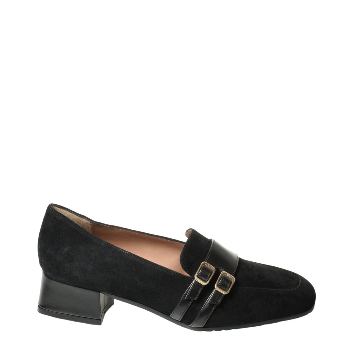 La Sellerie Black Suede Loafer With Two Straps In Black