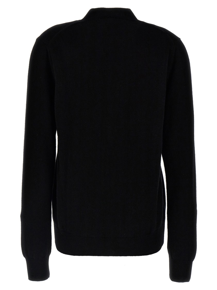 Comme Des Garçons Button-closure Black Wool Cardigan With Logo Patch In Black