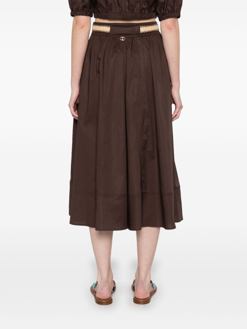 TWINSET TWIN-SET FLOWING MIDI SKIRT WITH FITTED WAIST AND DECORATIVE BELT