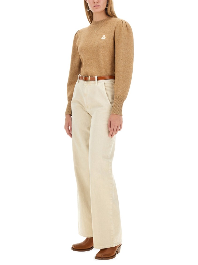 Isabel Marant Étoile Cropped Sweater With Voluminous Puff Sleeves In Neutral