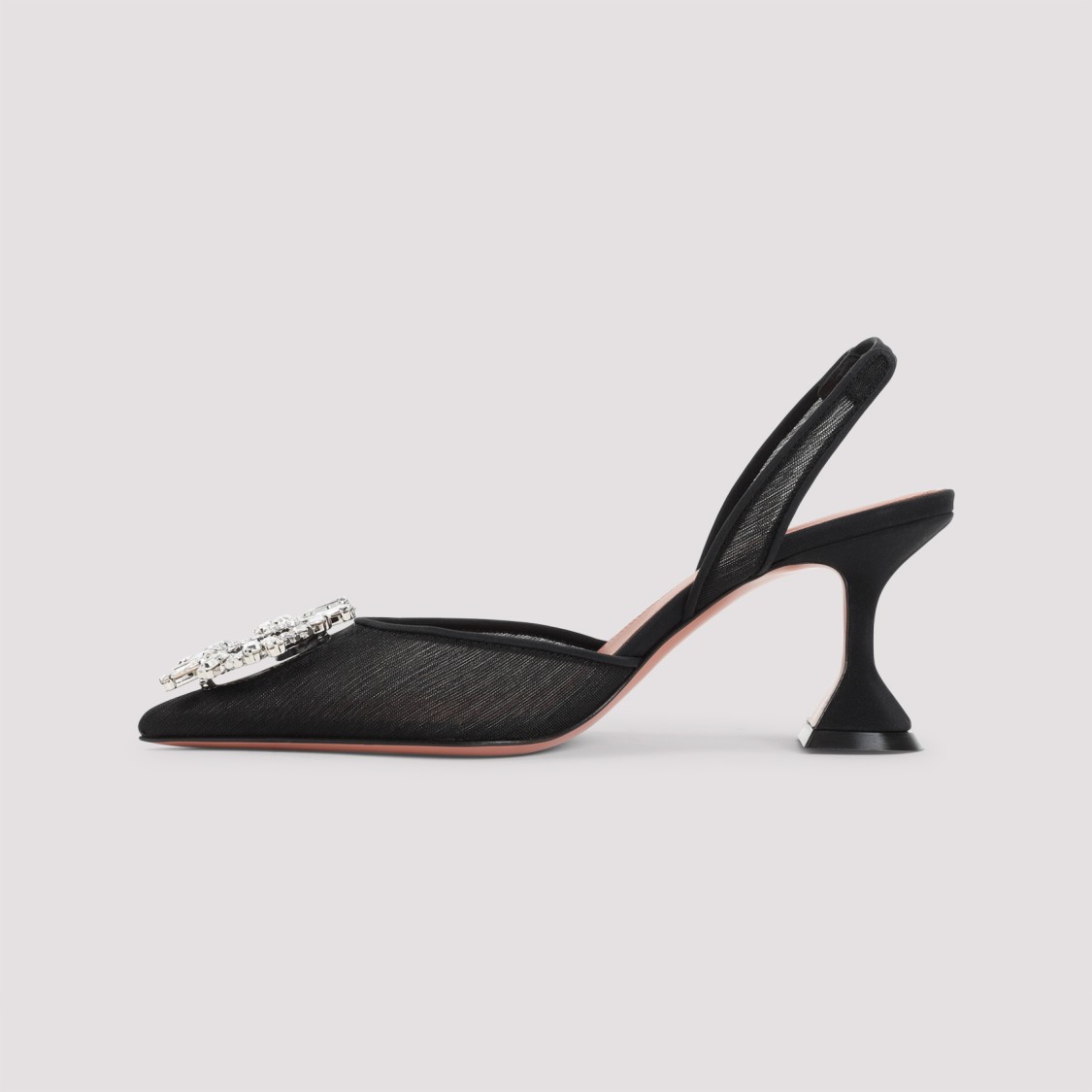 Amina Muaddi Pointed Toe Embellished Heel Sandals In Black