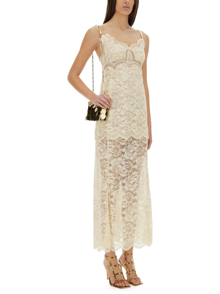 Rabanne Ivory Stretch Lace Evening Dress In Neutrals