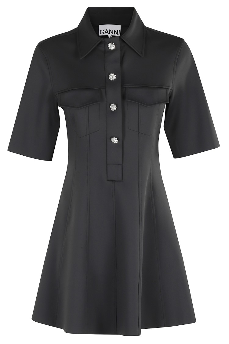 Ganni Mini Dress With Scalloped Buttons In Black