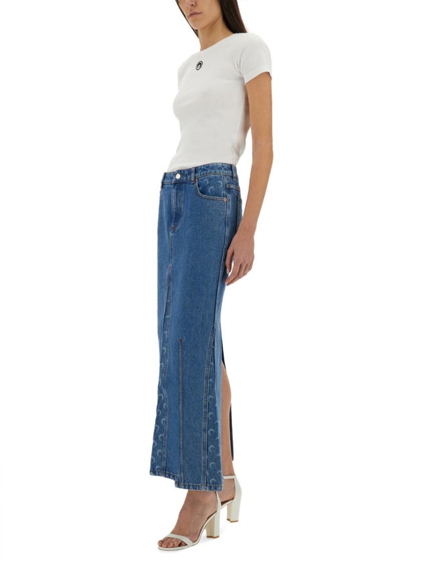 Marine Serre Crescent-moon-print Maxi Skirt In Blue